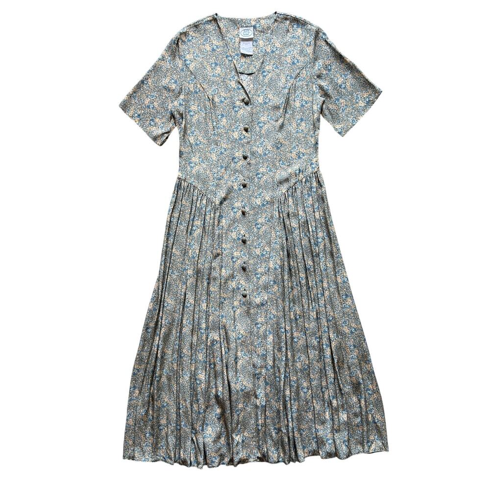 Vintage Laura Ashley Ditsy Floral Scallop Neck Button Up Maxi Tea Dress Size 10